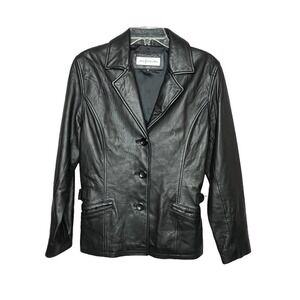 Jones New York Black Structured Leather Coat Jacket